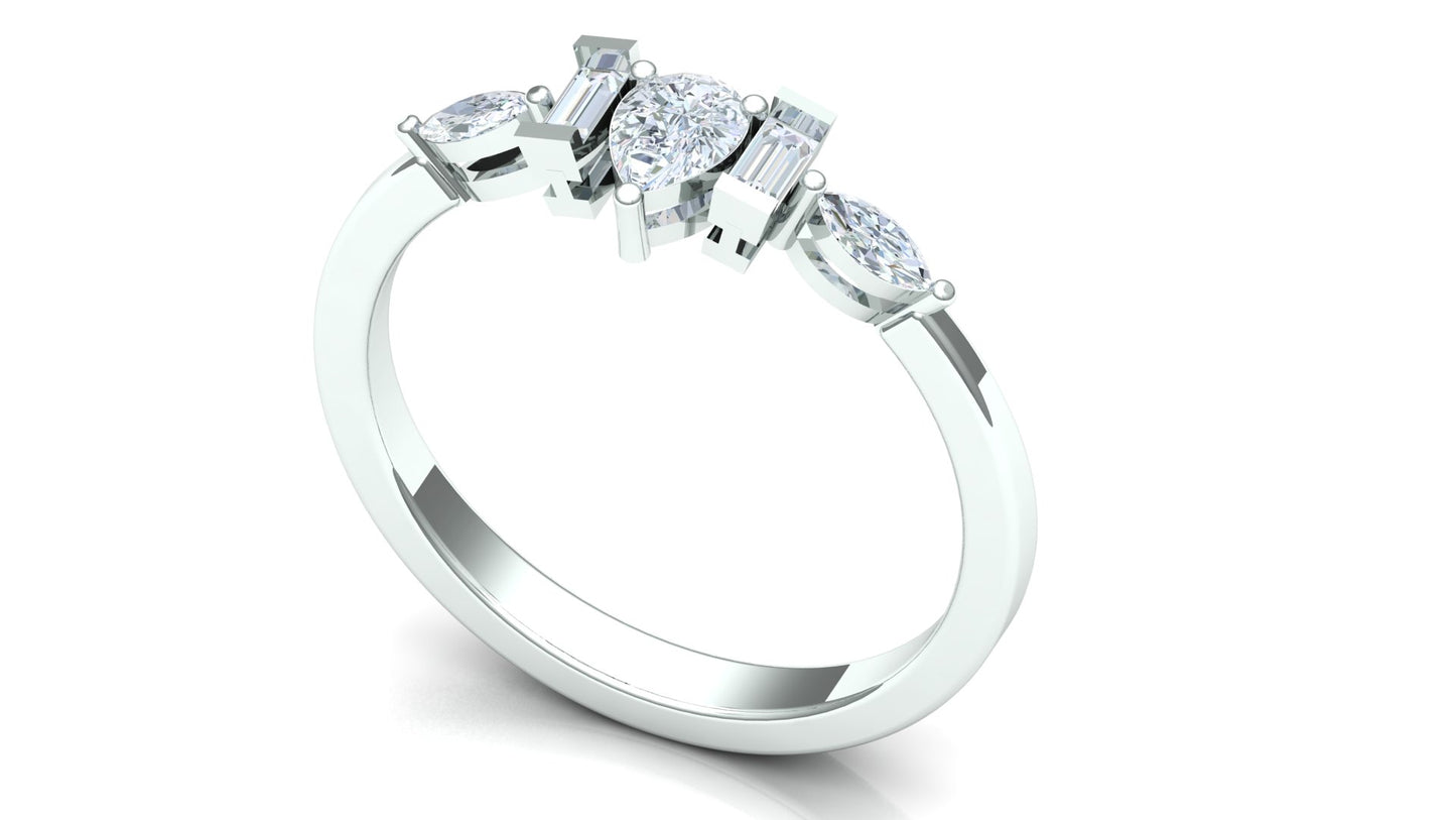 Two-Tone Five-Stone Baguette & Round Diamond Ring
