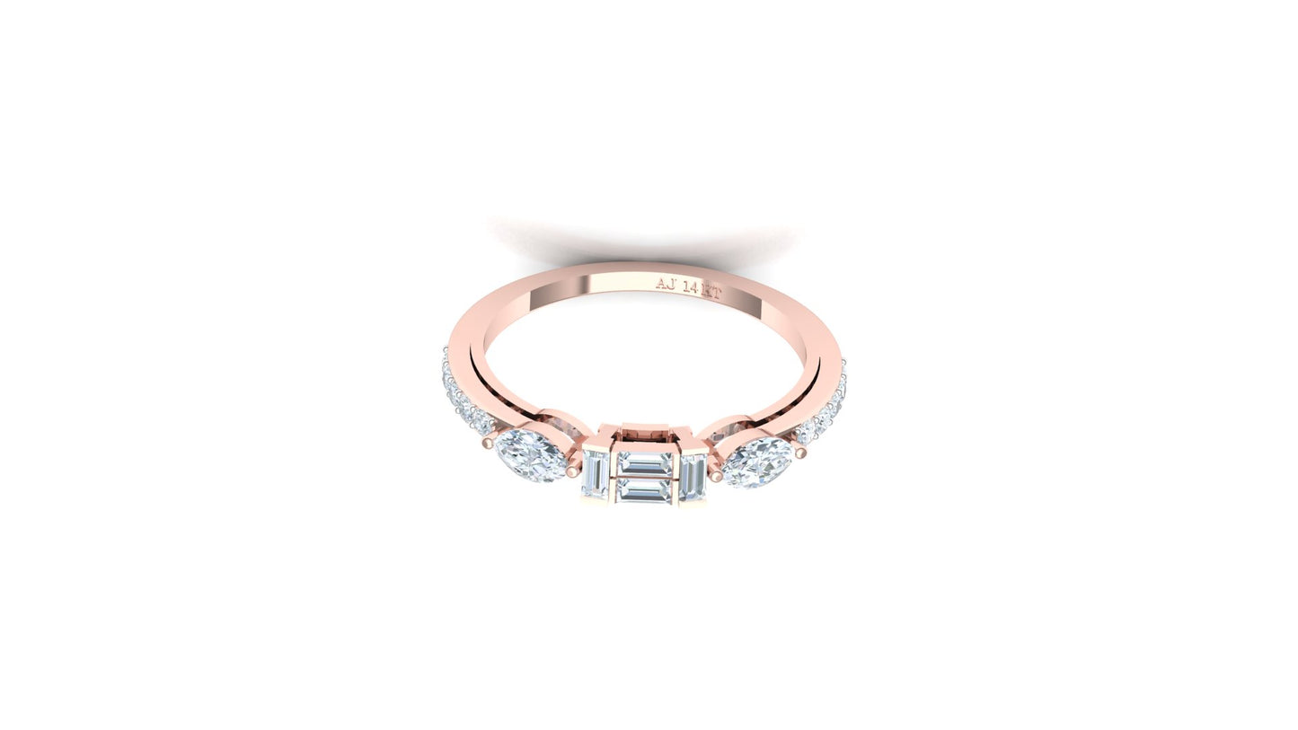 Yellow Gold Diagonal Three-Stone Diamond Cluster Ring