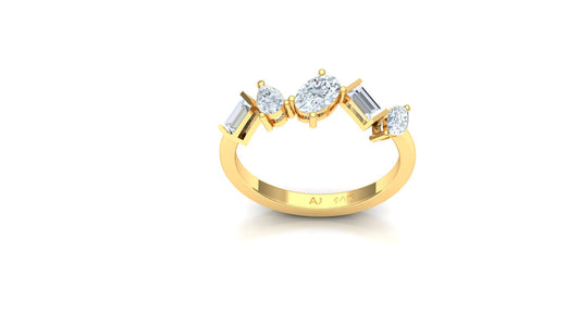 Yellow Gold Five Stone Baguette Diamond Band Ring