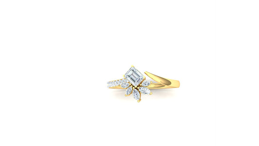 Yellow Gold Floral Diamond Cluster Bypass Ring