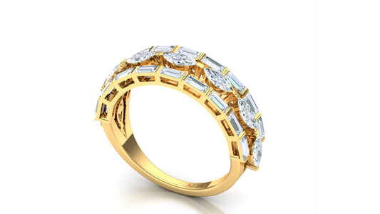 Wide Two-Tone Geometric Diamond Statement Ring