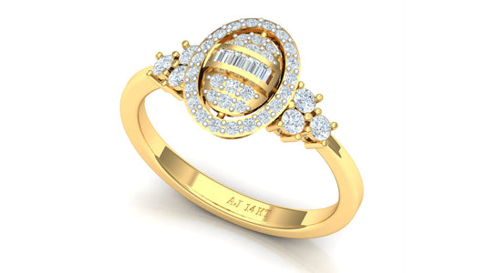 Two-Tone Oval Sunburst Pave Diamond Ring