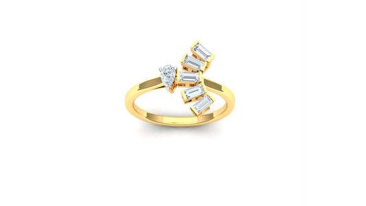 Yellow Gold Multi-Row Baguette-Style Diamond Ring