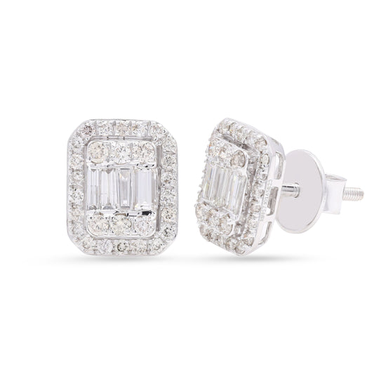 Octagon White Gold Diamond Halo Stud Earring