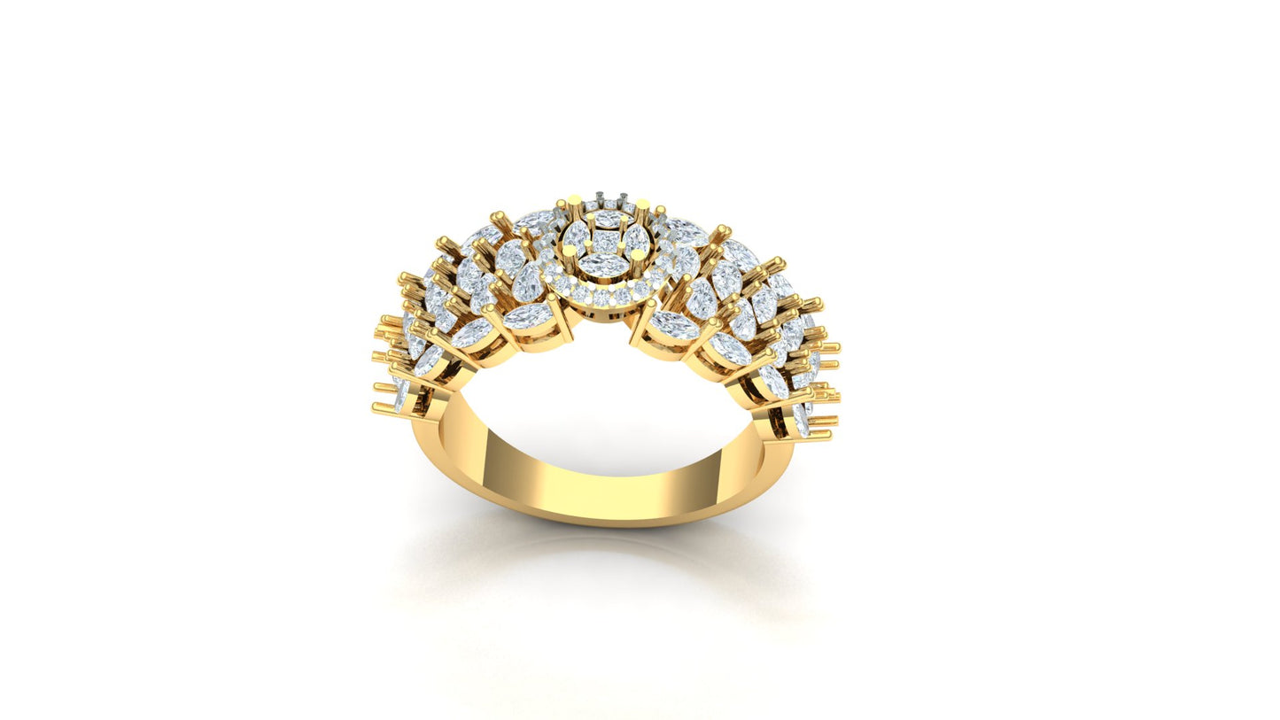 Diamond Wide Floral Cluster Dome Ring