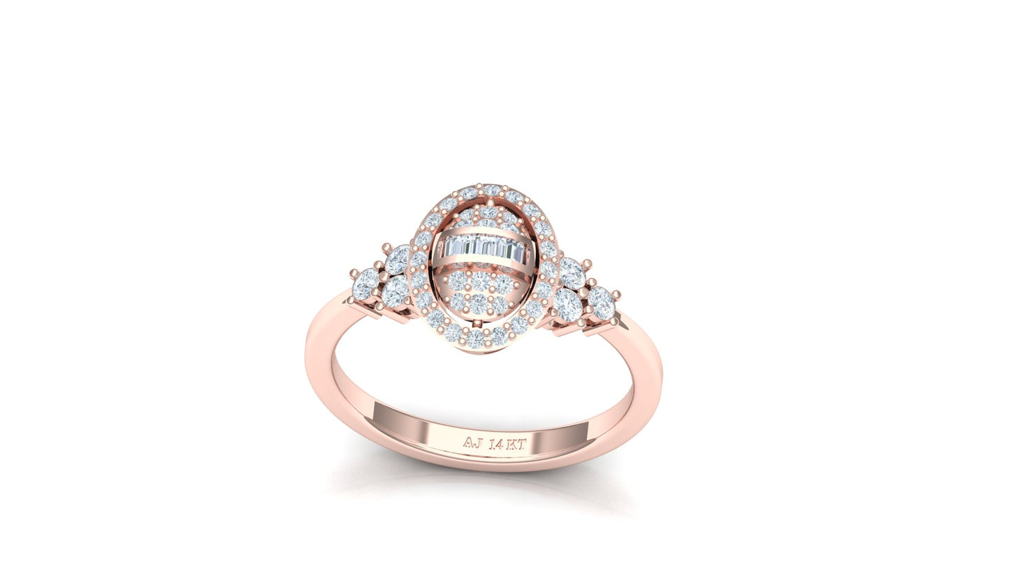 Two-Tone Oval Sunburst Pave Diamond Ring