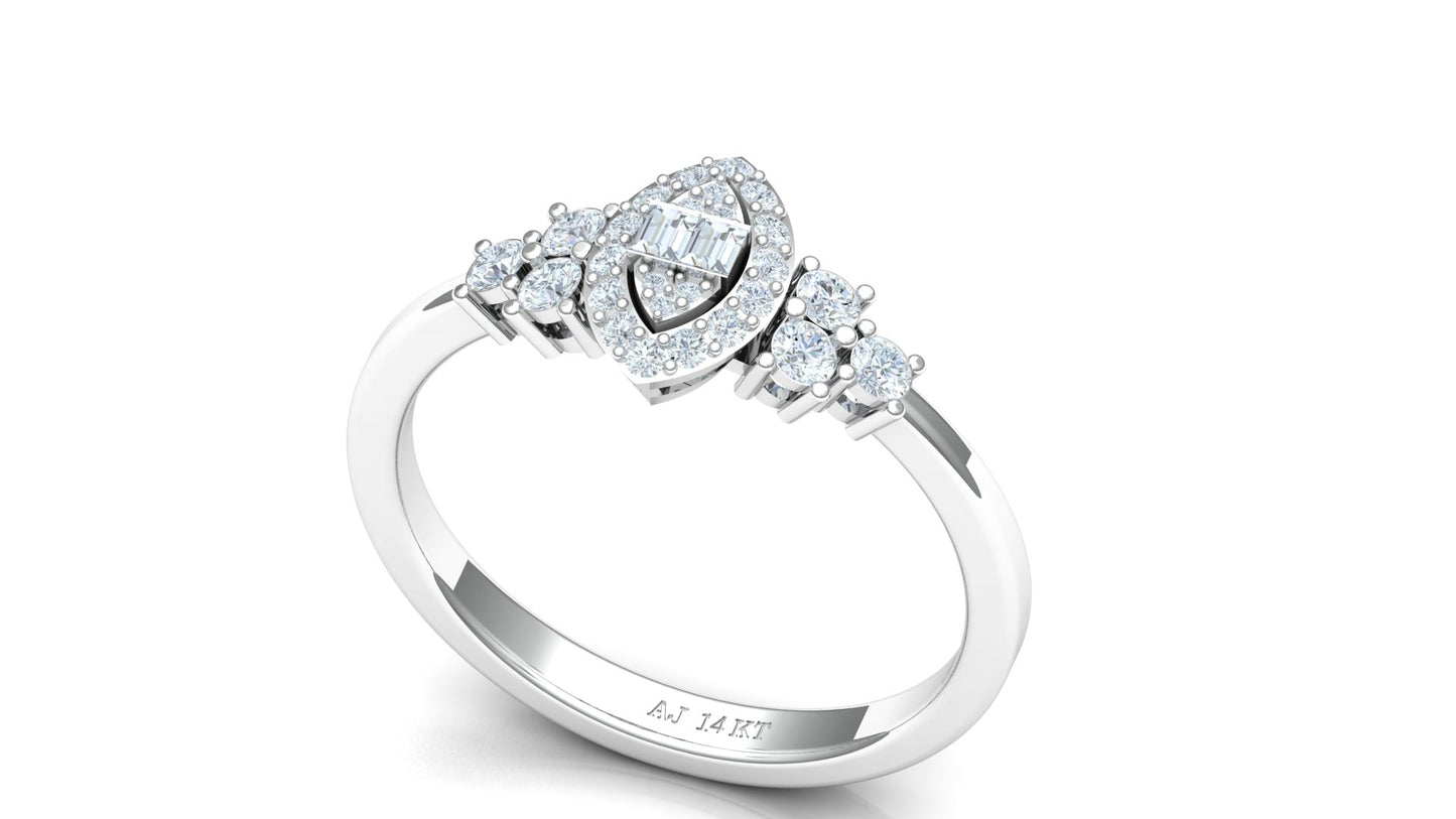 Two-Tone Tear-Drop Cluster Pave Diamond Ring