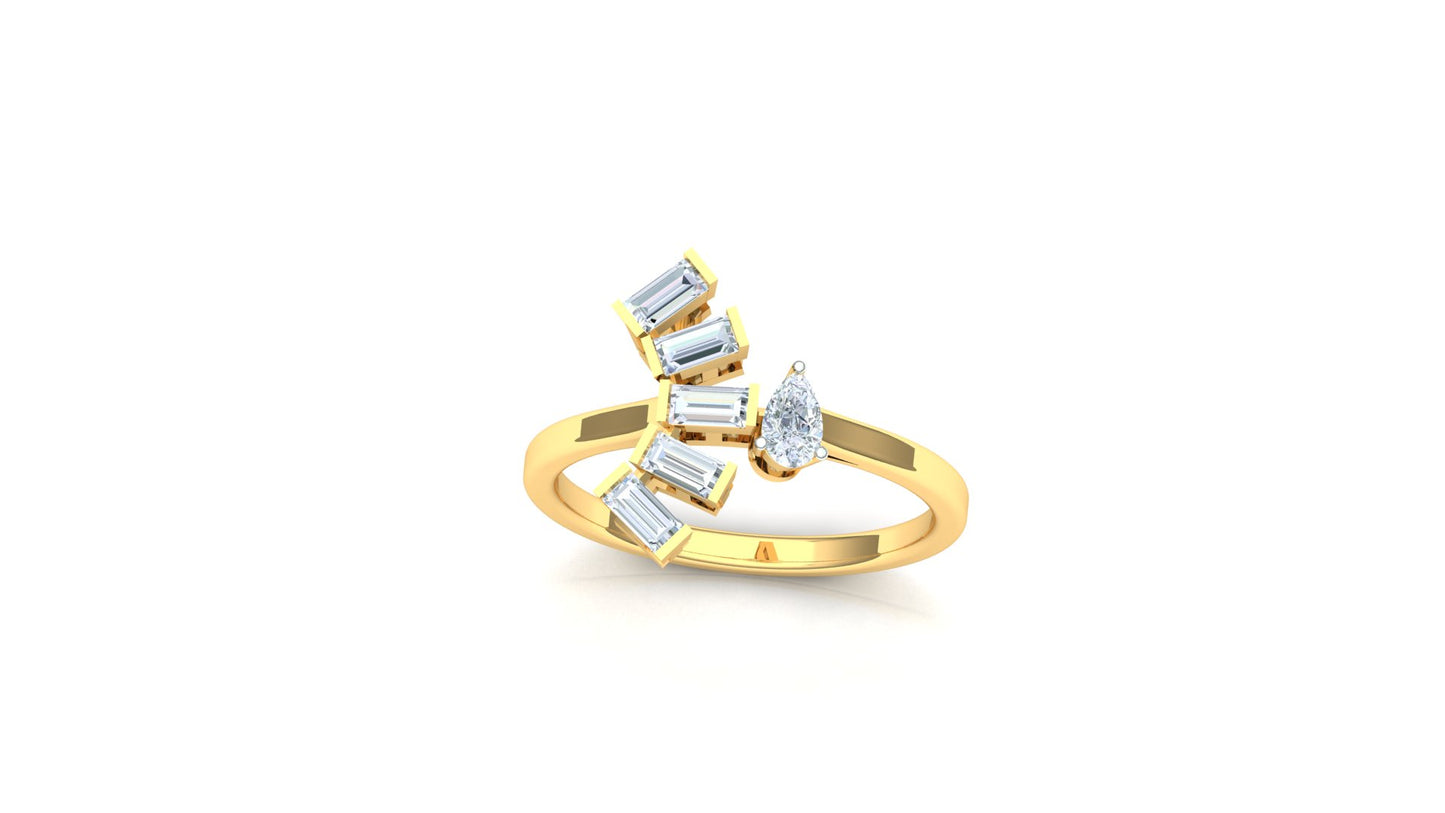 Yellow Gold Multi-Row Baguette-Style Diamond Ring