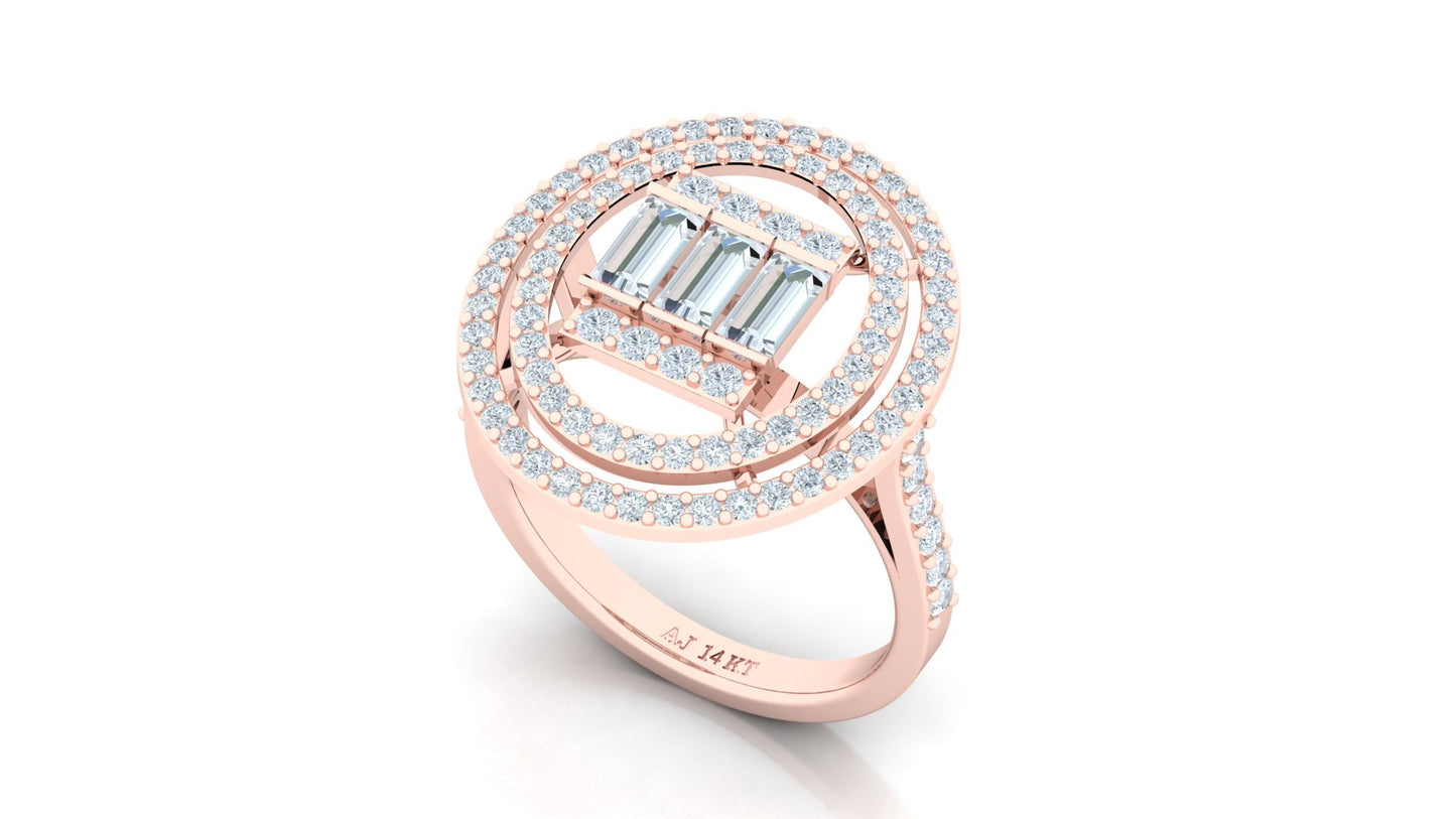 Yellow Gold Circular Halo Multi-Row Diamond Ring