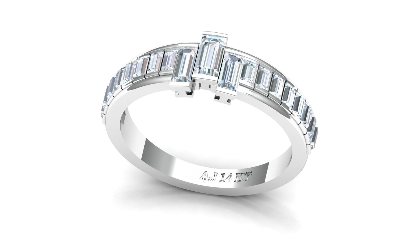 Two-Tone Horizontal Baguette Diamond Cage Ring