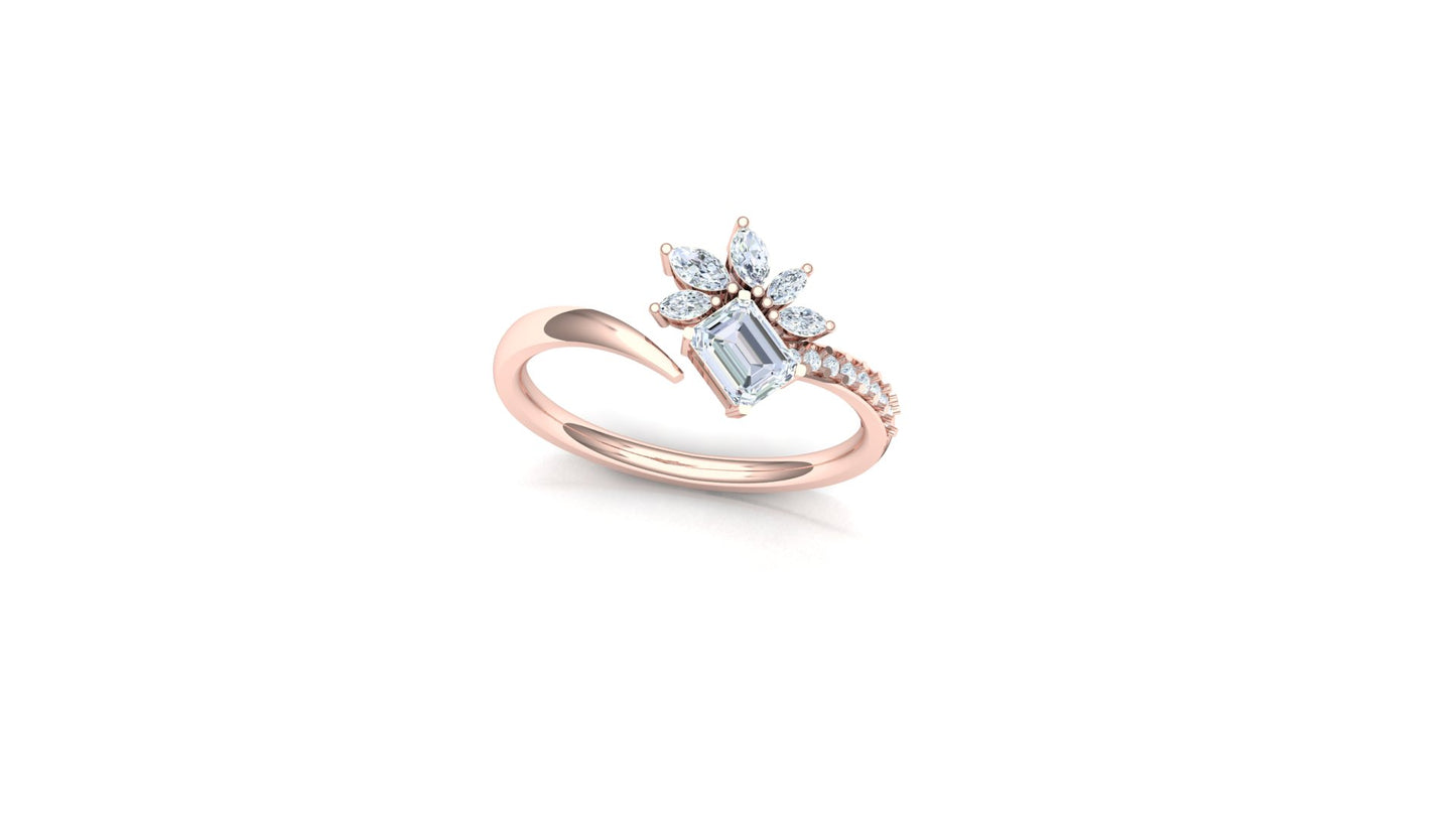 Yellow Gold Floral Diamond Cluster Bypass Ring