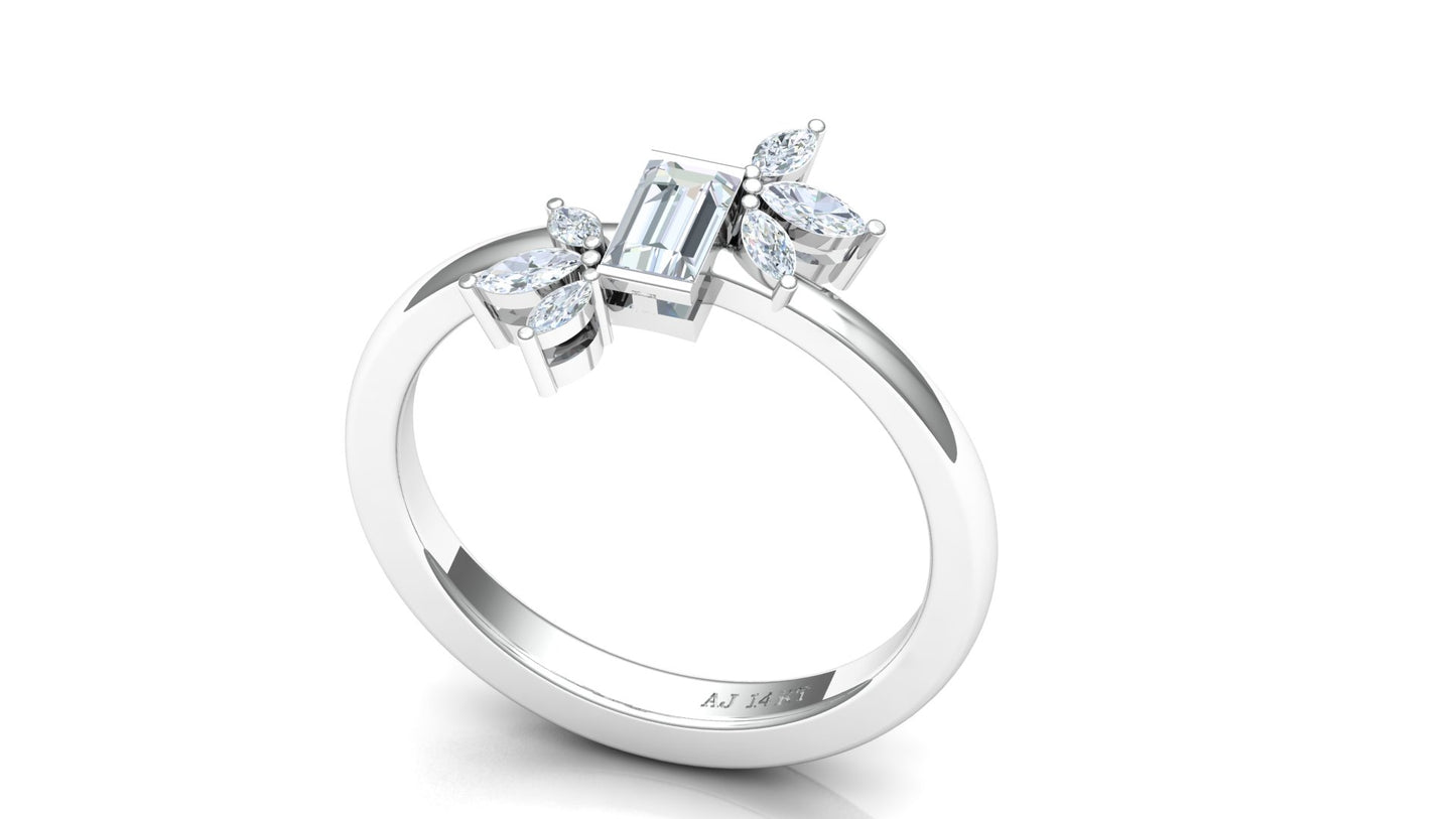 Two-Tone Marquise & Round Diamond Cluster Ring