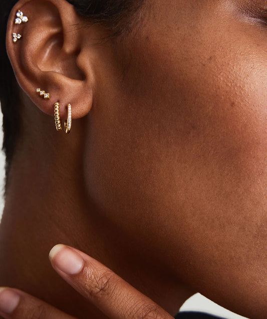 Yellow Gold Pave Diamond Mini Huggie Hoop Earrings