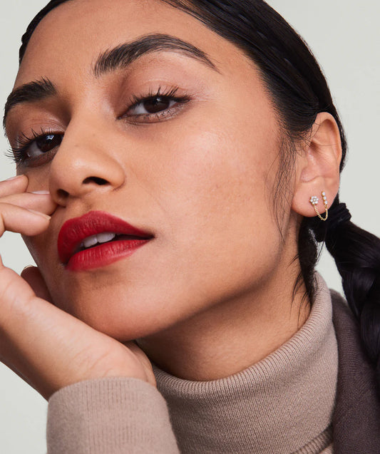 Yellow Gold and Diamond Dangle Earring with Chain