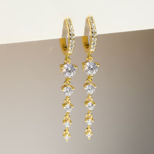 Diamond Cascade Drop Hoop Earrings for Women – Luxury CVD Diamond Gold Earrings - Anirudh Jewels