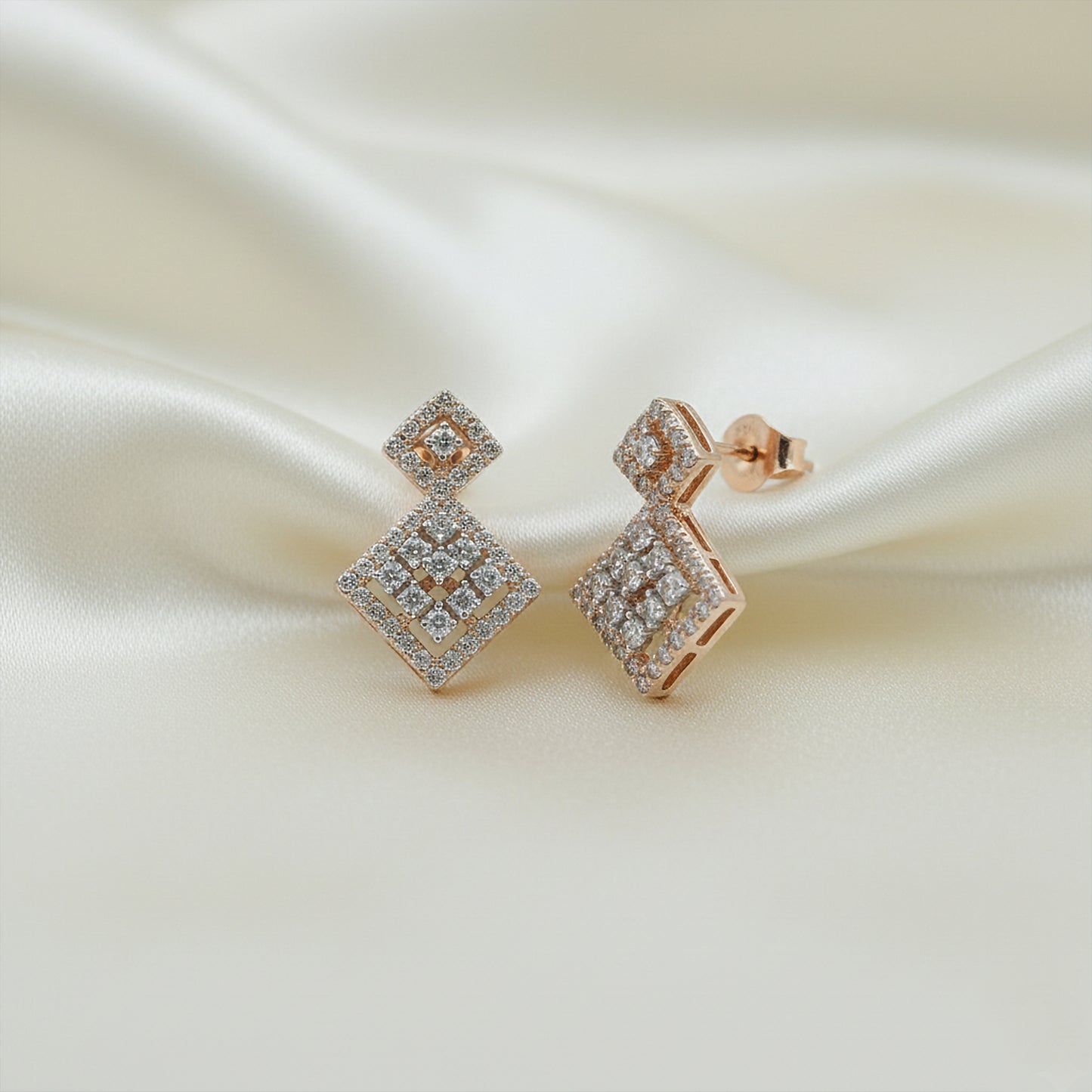 Diamond Geometric Drop Stud Earrings