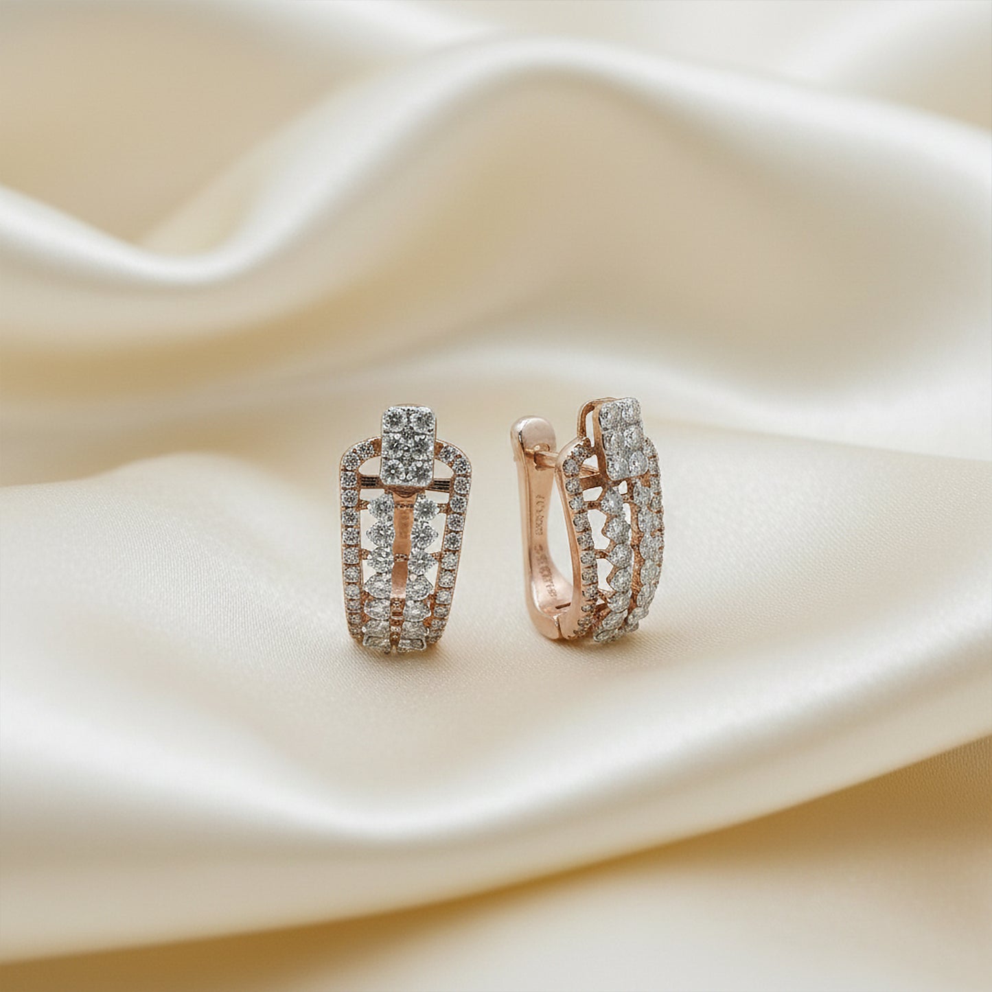 Diamond Tiered Architectural J-Hoop Earrings