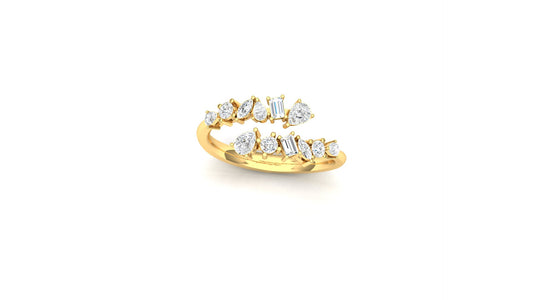 Yellow Gold Chevron Wave Diamond Cluster Ring