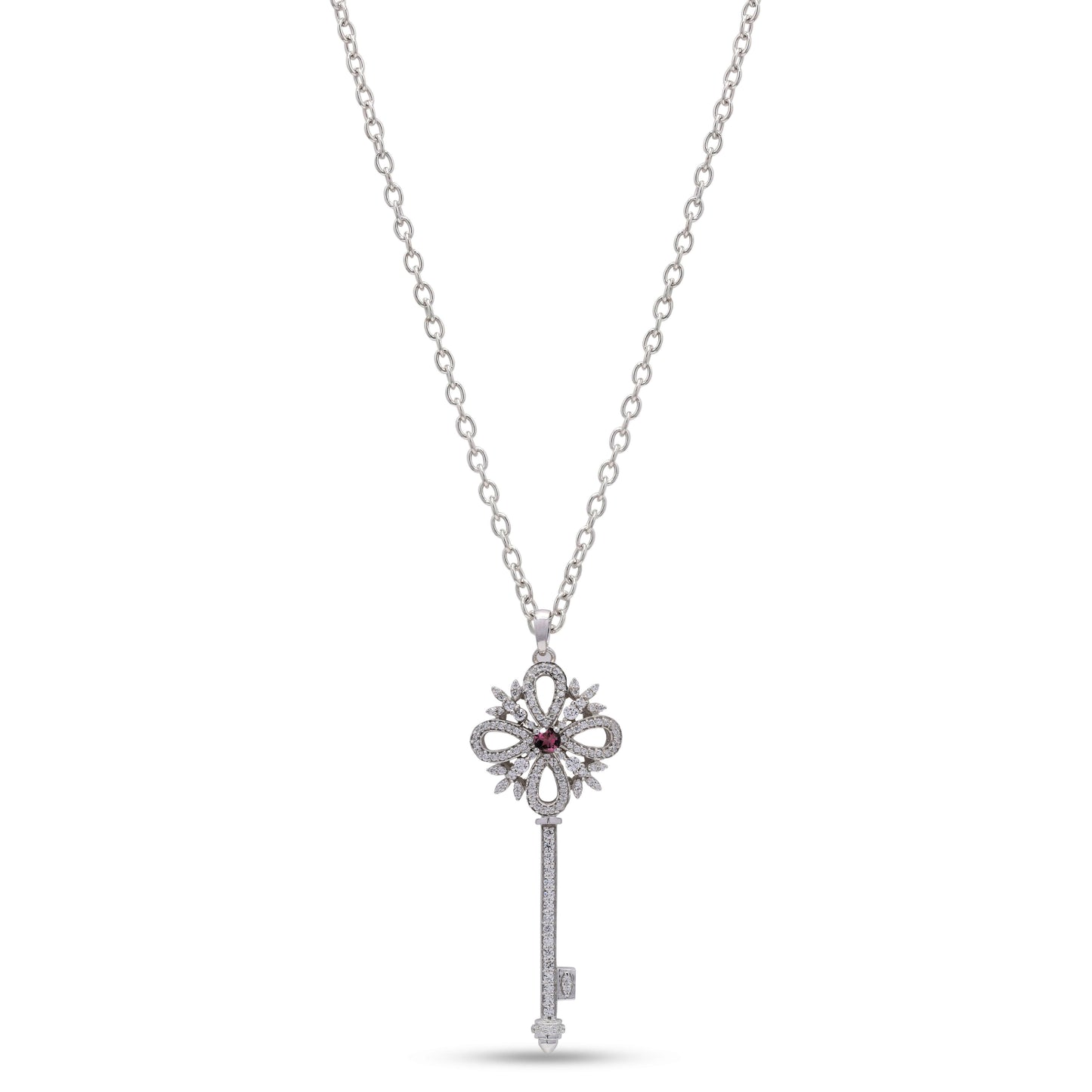 White Gold Diamond Key Pendant Necklace