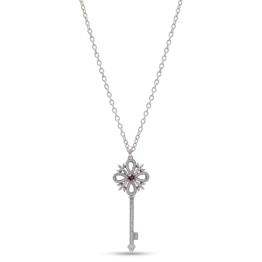 White Gold Diamond Key Pendant Necklace