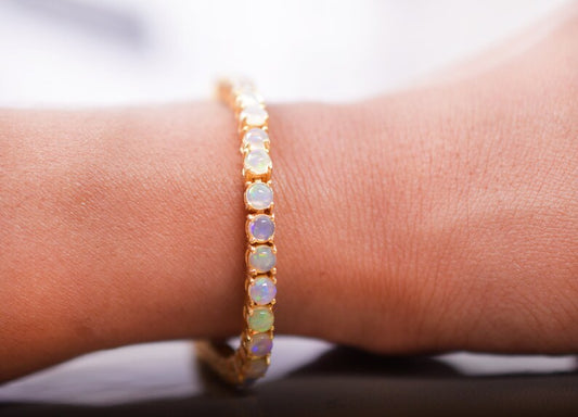 Opal Tennis Gold Bracelet – 4.2ct 4mm Opal Fine Jewelry - Anirudh Jewels