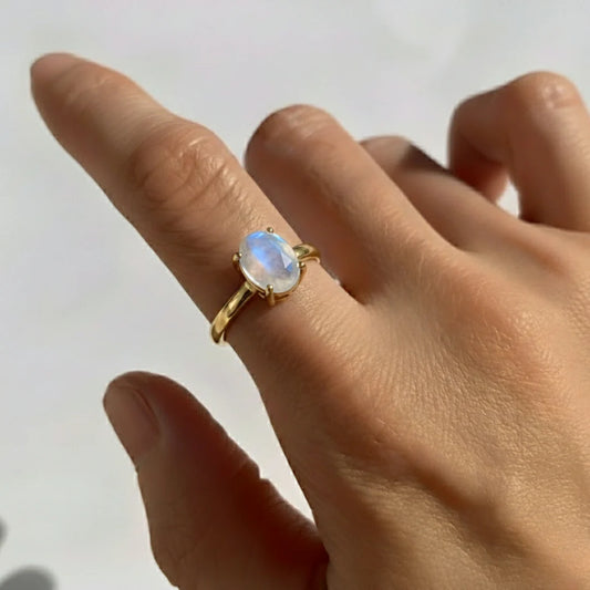 Yellow Gold Bezel-Set Moonstone Open Ring