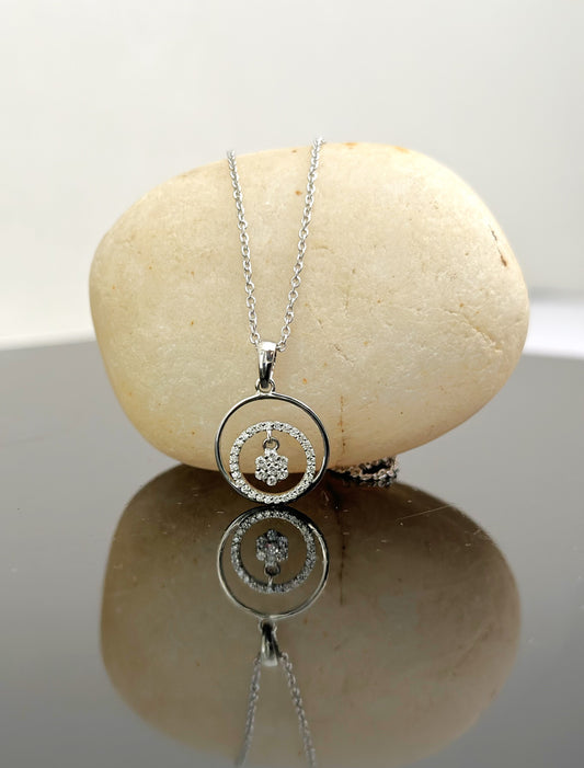 Dainty Double Circle Diamond Pendant Necklace