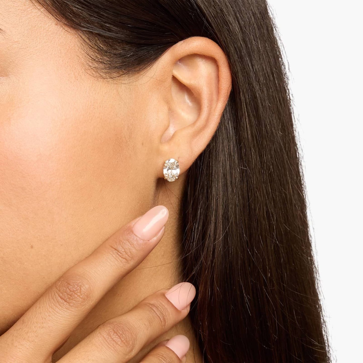 Oval Diamond Halo Style Earrings in Gold