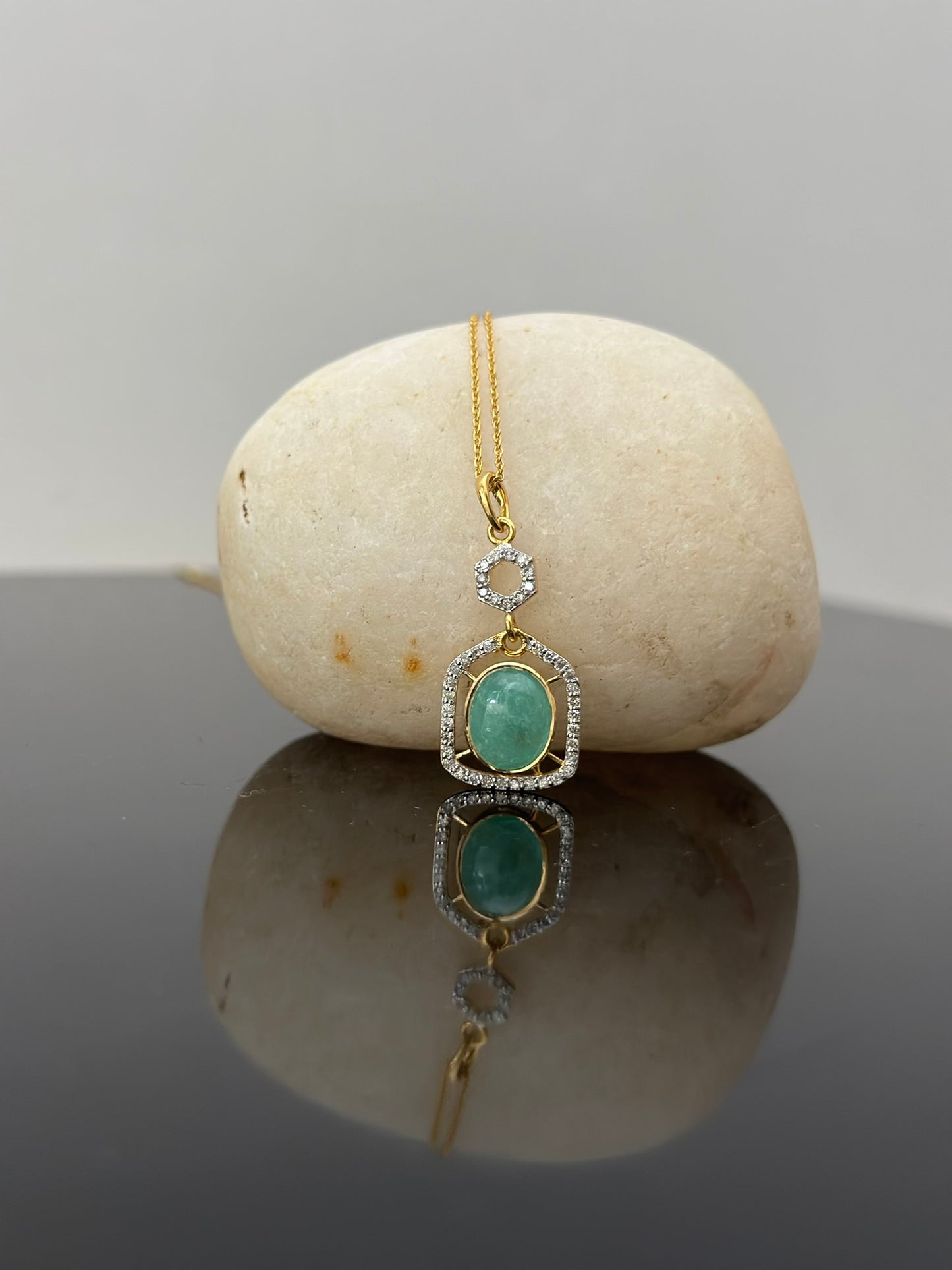 Emerald With Diamond Gold Pendant Necklace