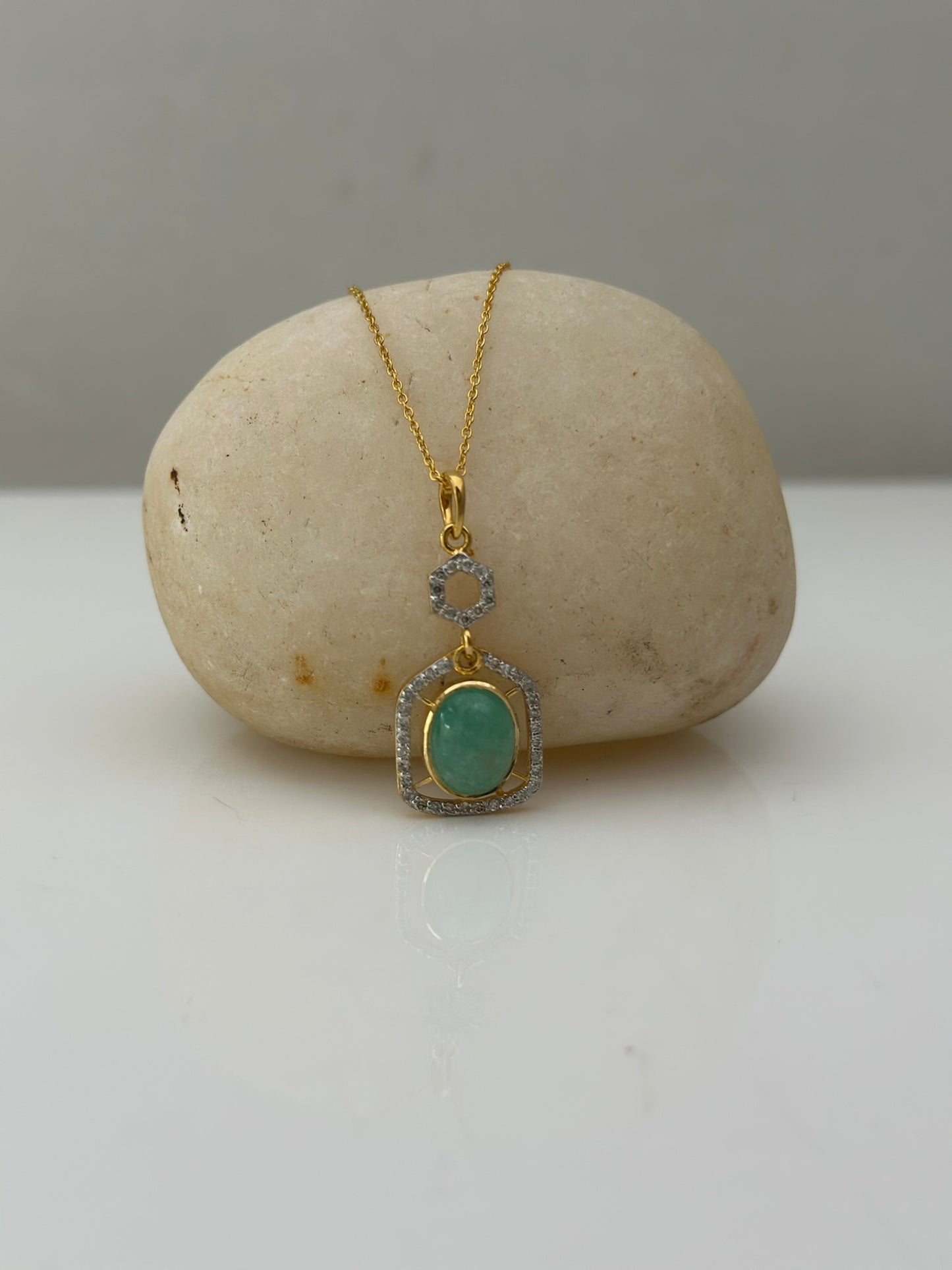 Emerald With Diamond Gold Pendant Necklace
