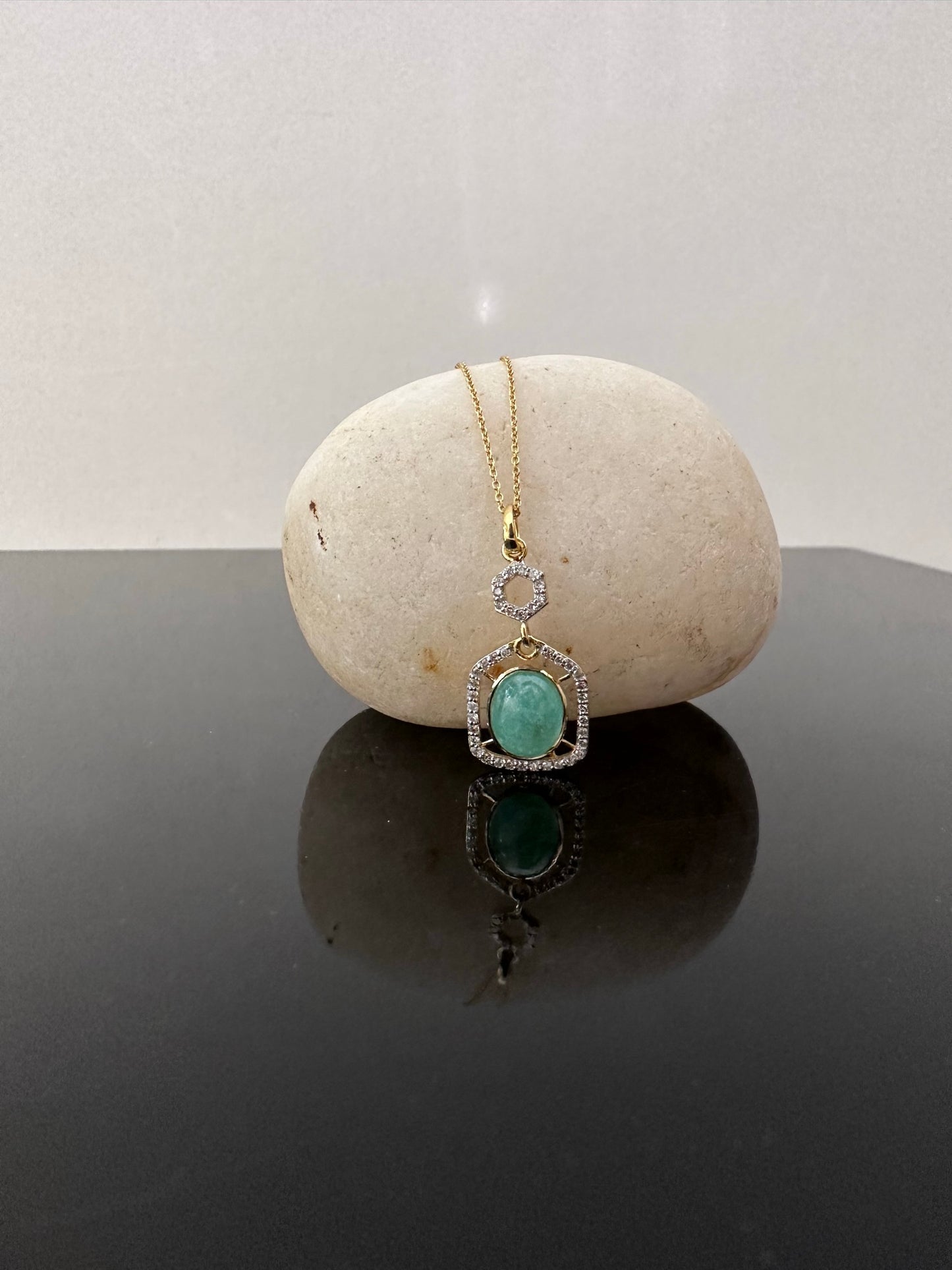 Emerald With Diamond Gold Pendant Necklace