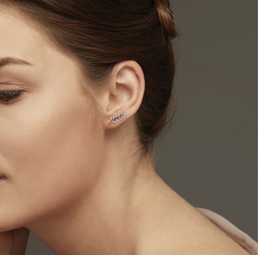 CVD Diamond Leaf Climber Earrings