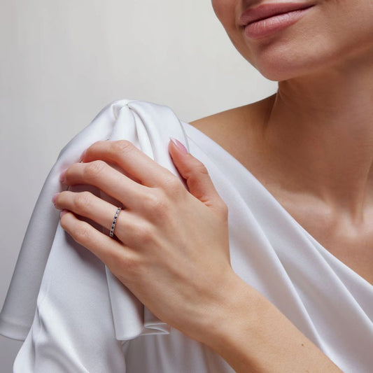 14K Rose Gold Blue Sapphire & Diamond Eternity Ring