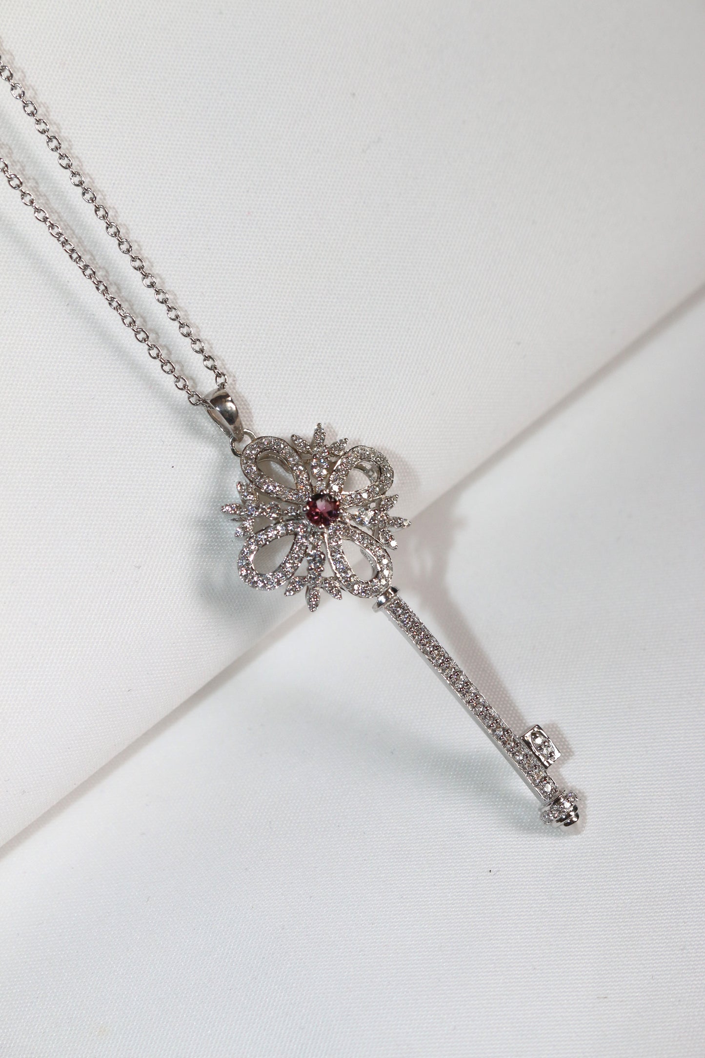 White Gold Diamond Key Pendant Necklace