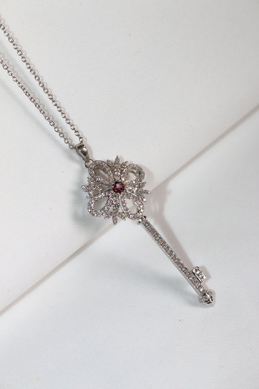 White Gold Diamond Key Pendant Necklace