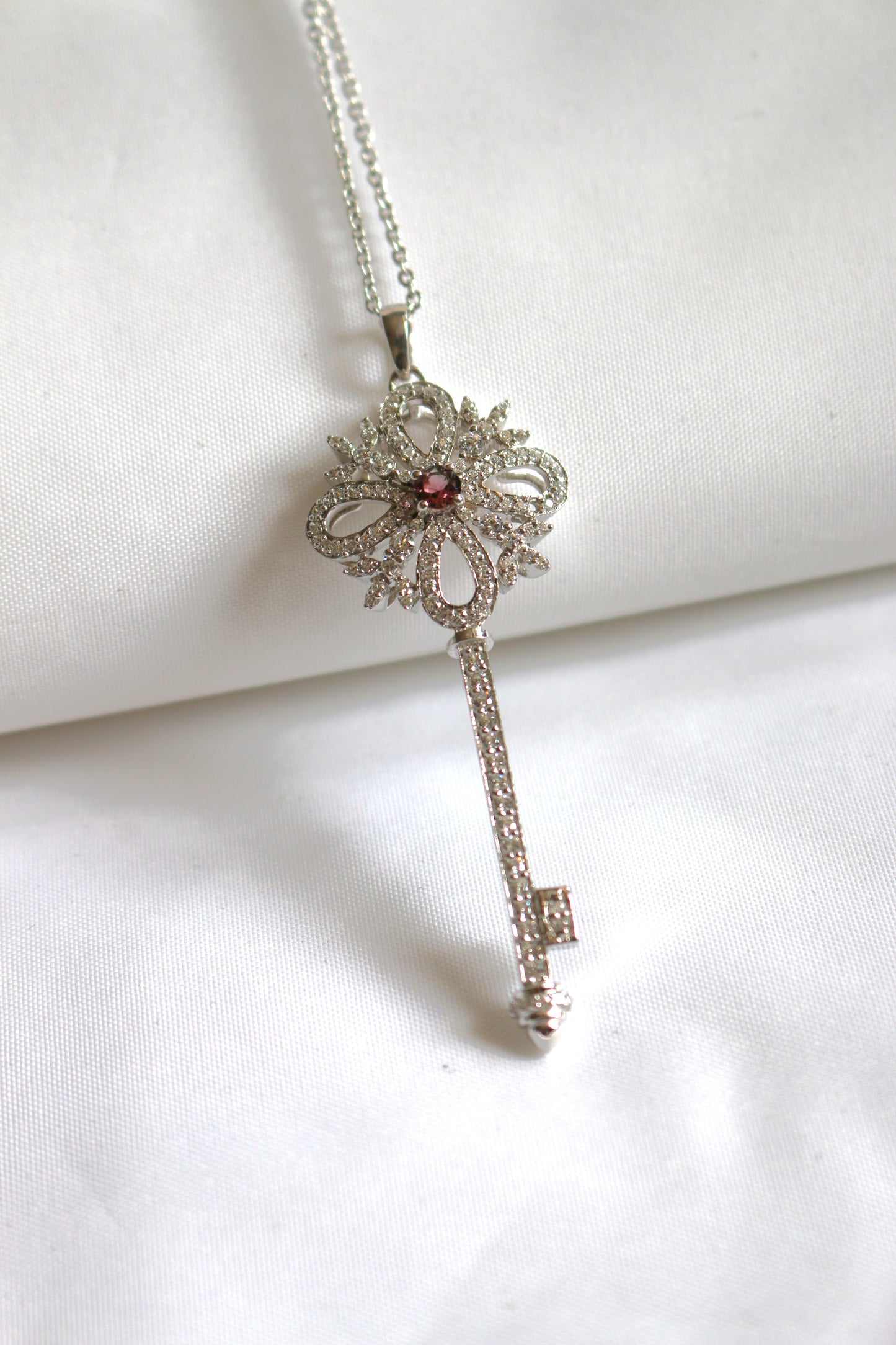 White Gold Diamond Key Pendant Necklace