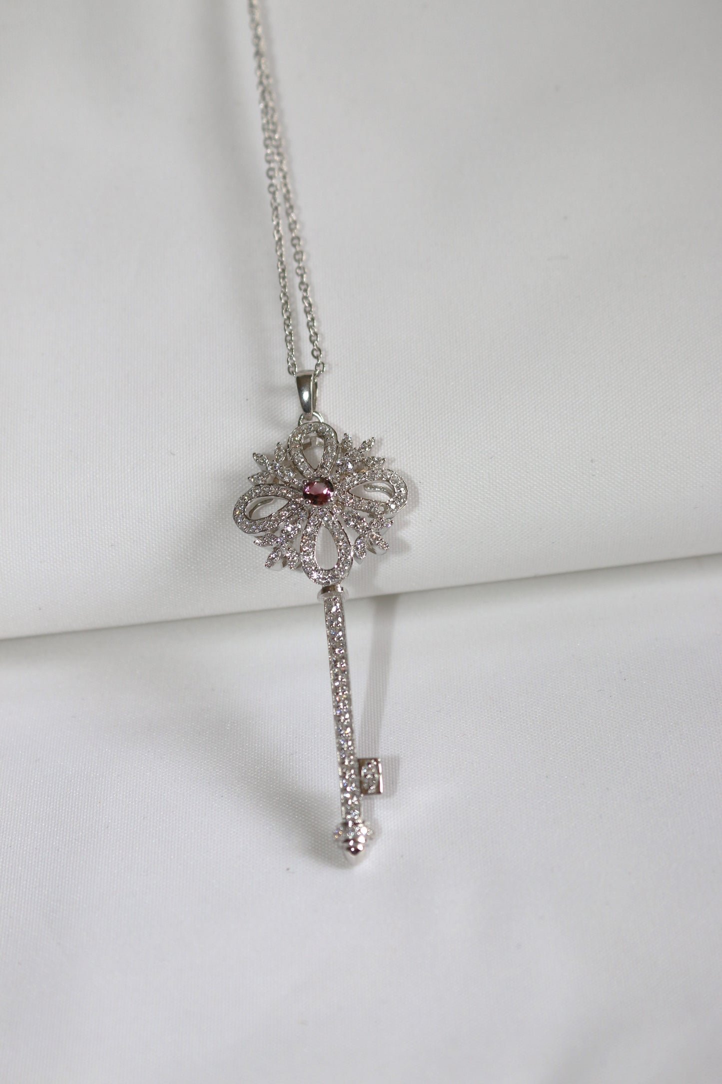 White Gold Diamond Key Pendant Necklace