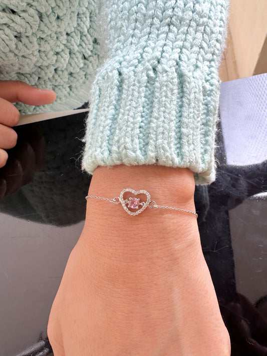 Dainty Diamond & Sapphire Love Heart Charm Bracelet