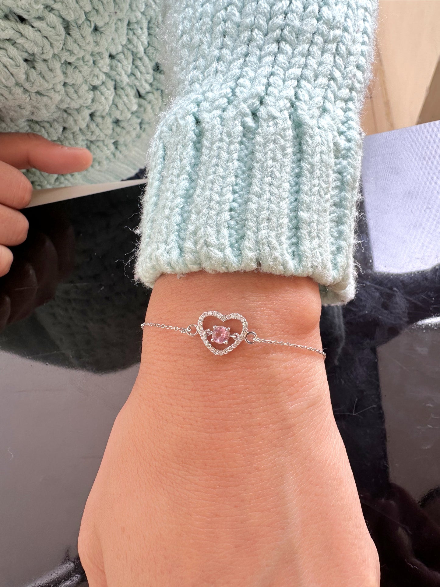 Dainty Diamond & Sapphire Love Heart Charm Bracelet