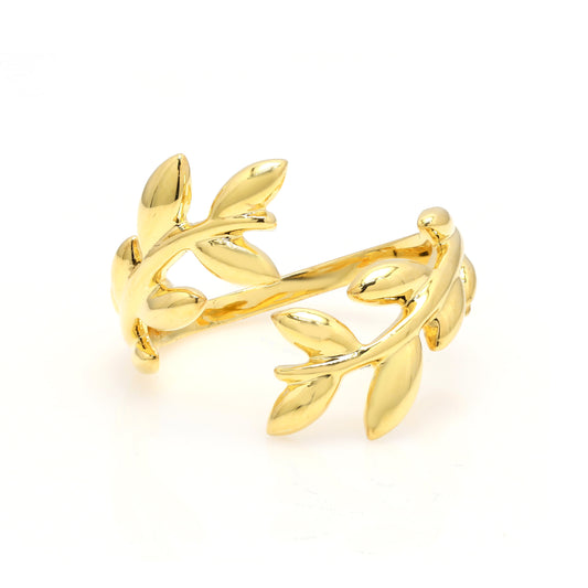 Elegant Golden Olive Leaf Open Cuff Ring