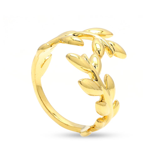Elegant Golden Olive Leaf Open Cuff Ring