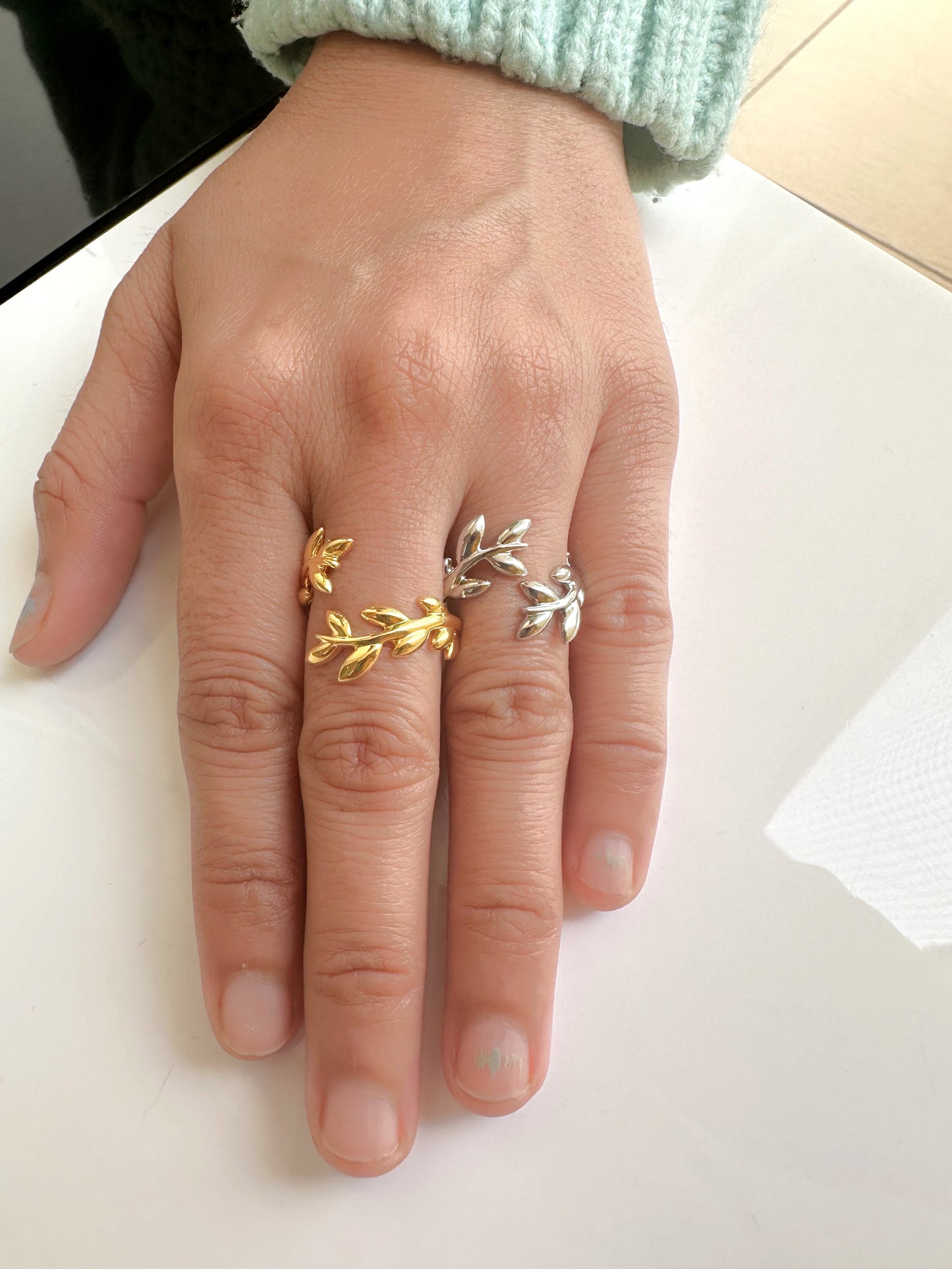 Elegant Golden Olive Leaf Open Cuff Ring