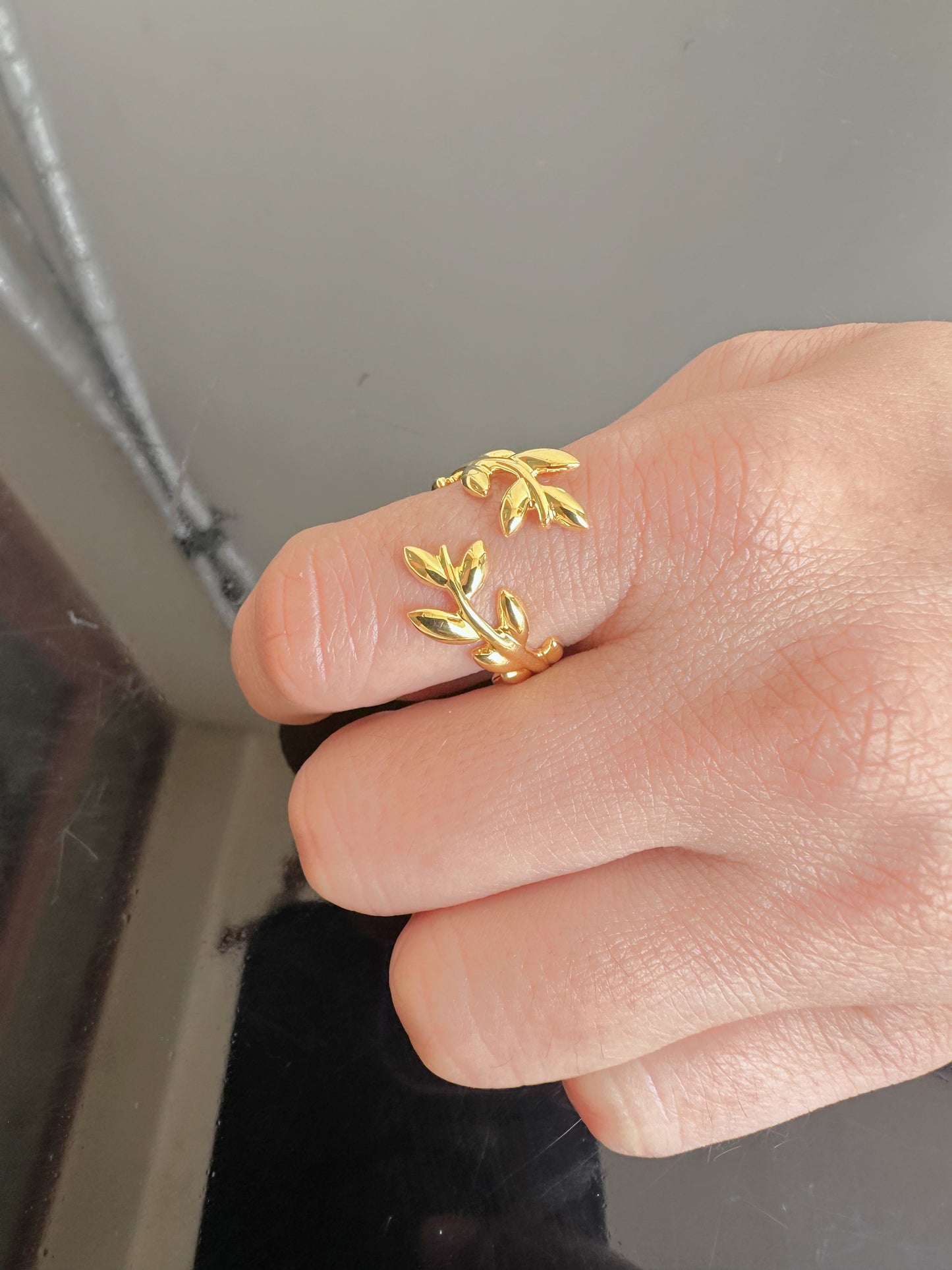 Elegant Golden Olive Leaf Open Cuff Ring
