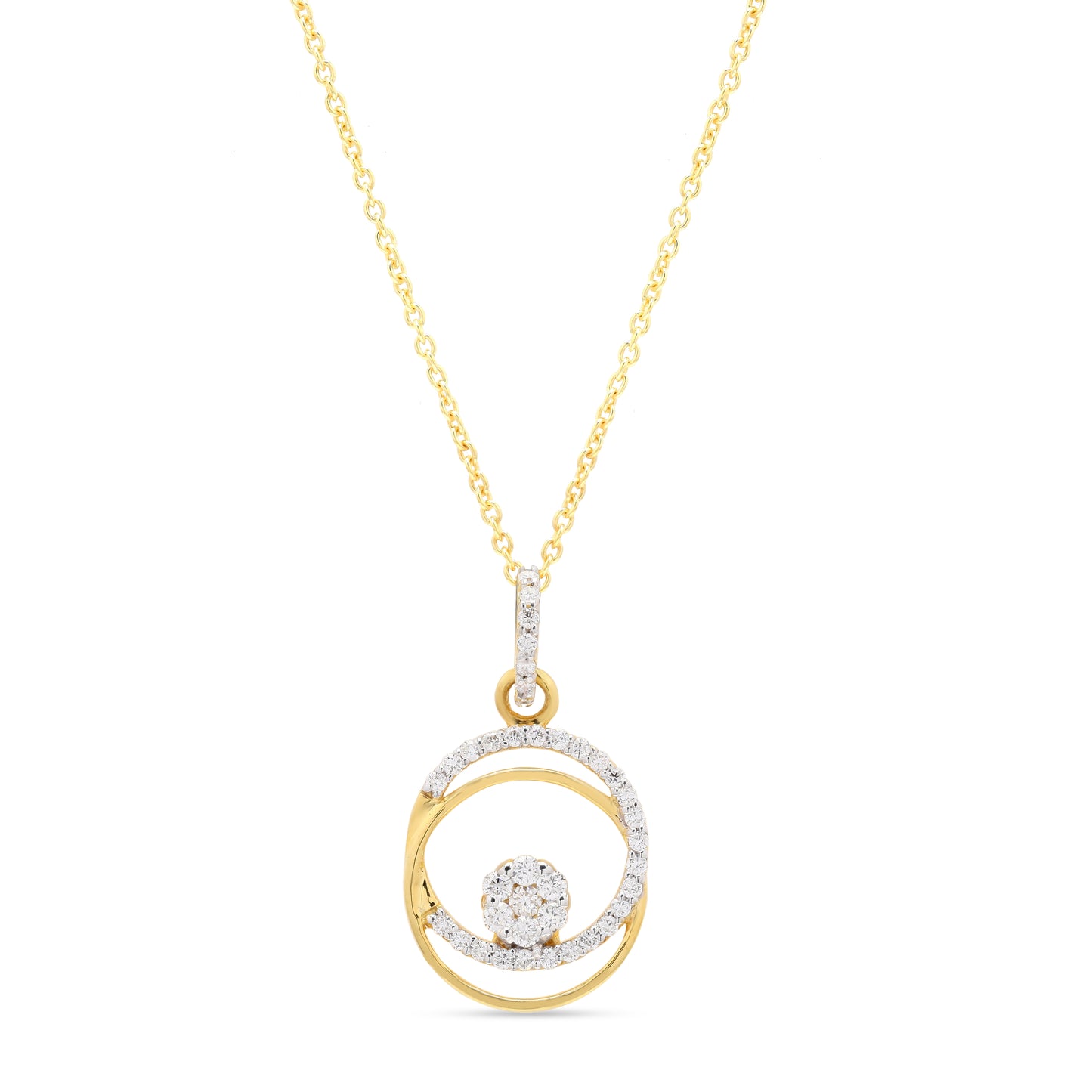Natural Diamond Gold Open Circle Pendant Necklace