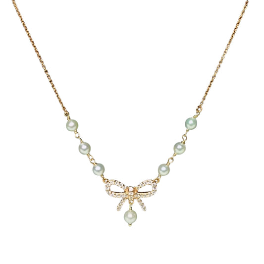 Sailor Bow Golden Diamond Pendant Necklace by Anirudh Jewels