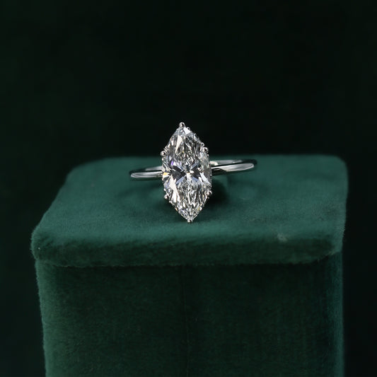 White Gold Marquise Solitaire Diamond Ring with Hidden Accents