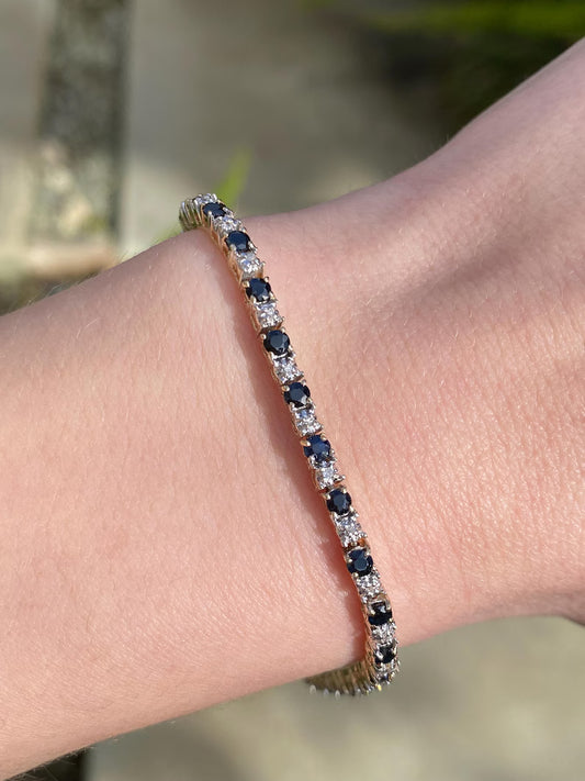 Natural Blue Sapphire & Diamond Tennis Bracelet - Anirudh Jewels