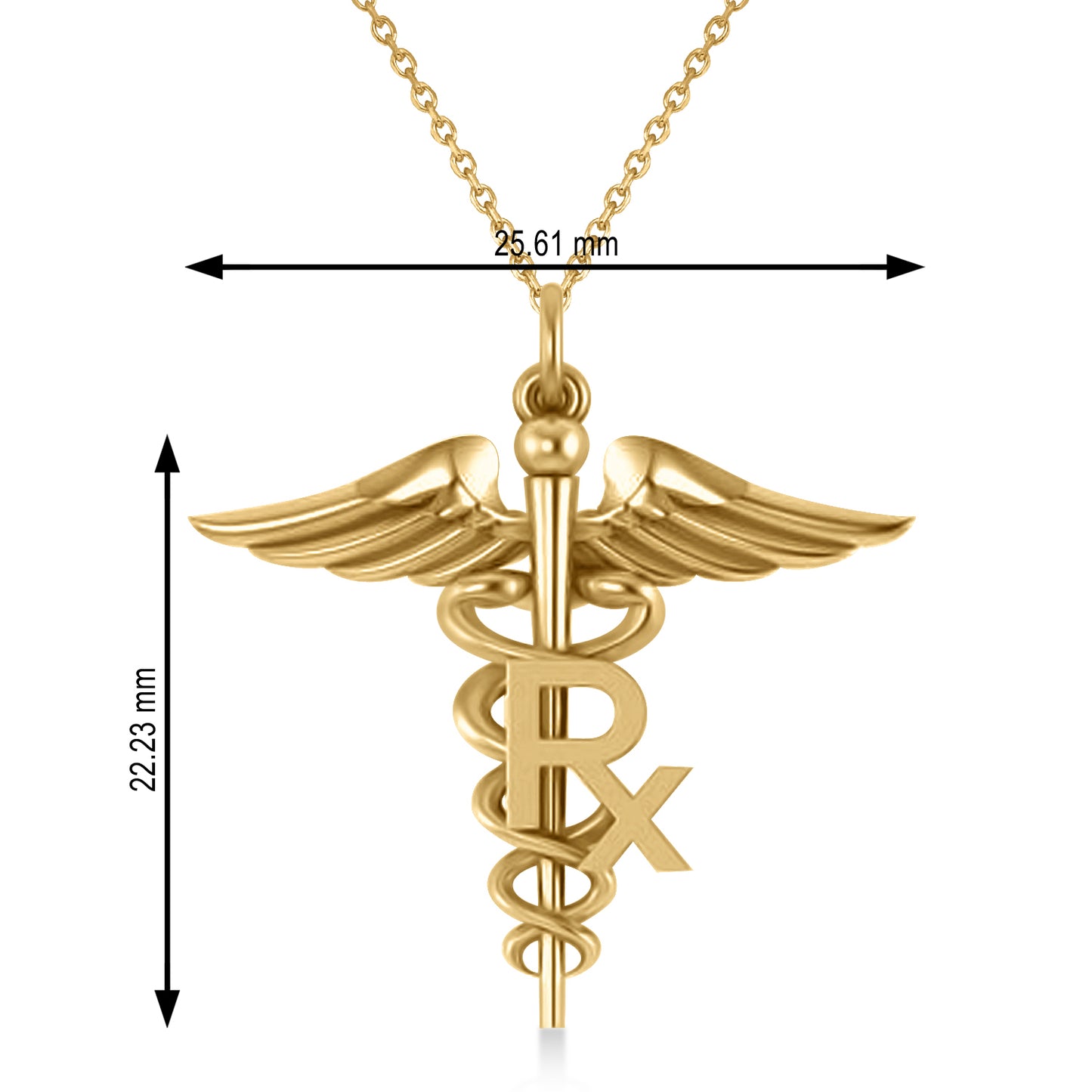 Yellow Gold Caduceus Medical Symbol Necklace