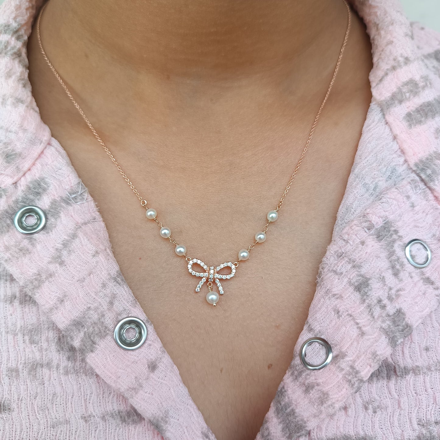 Sailor Bow Golden Diamond Pendant Necklace by Anirudh Jewels