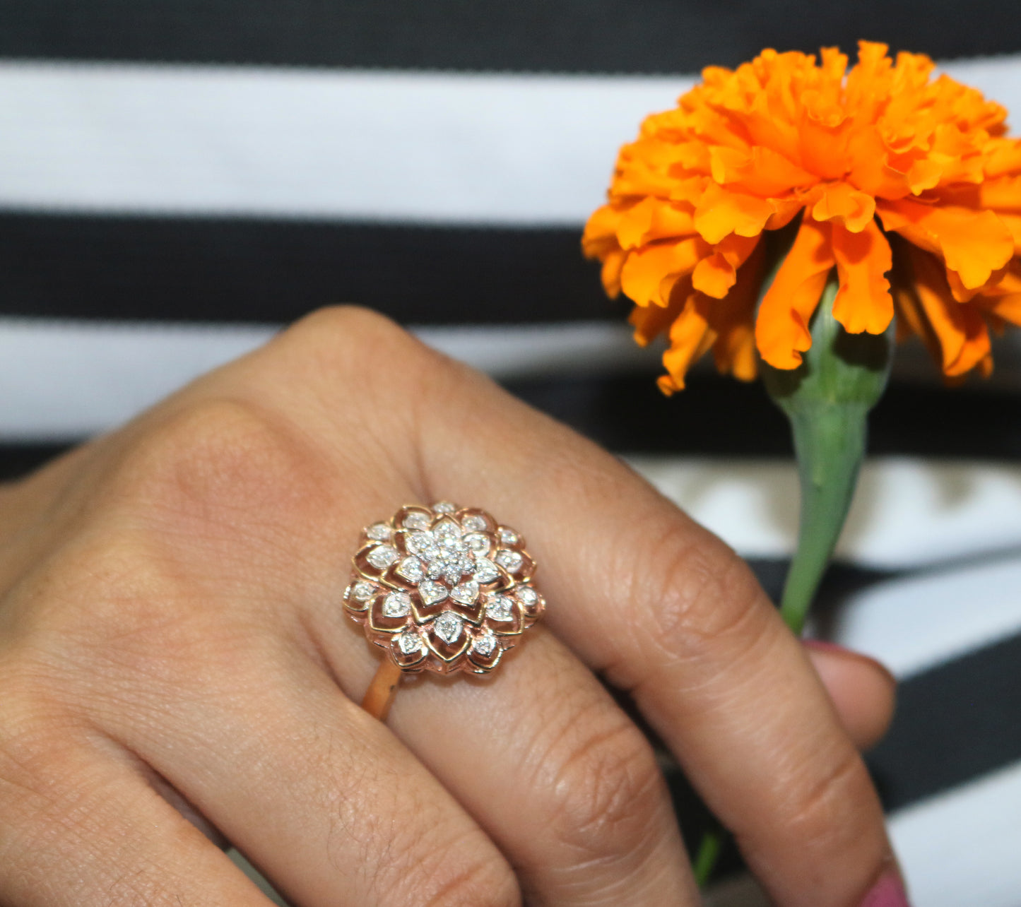 Gold Floral Delight Diamond Ring 14K